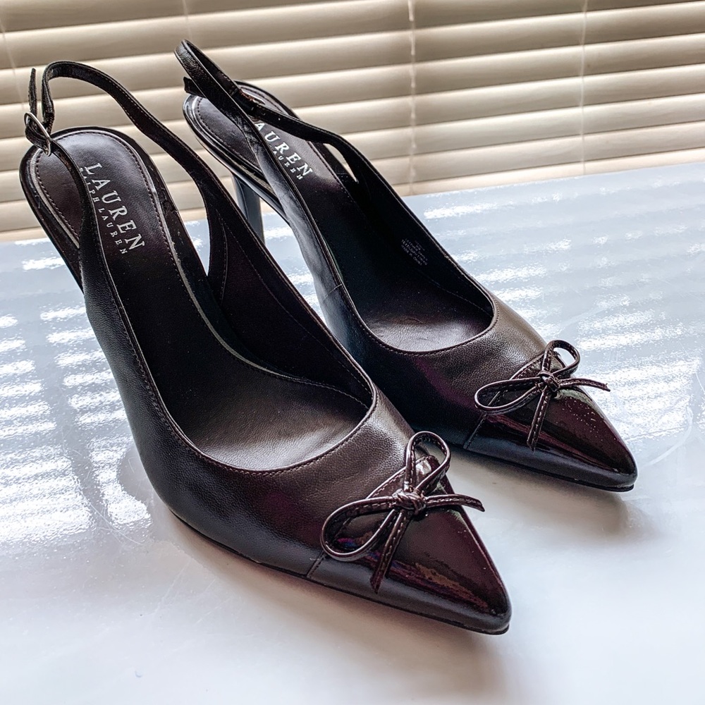 Sienna Brown Leather Pointed Toe Slingback Heels